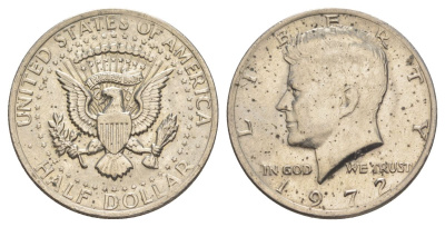 США 1/2 доллара (50 центов) 1972 Джон Кеннеди KM 202b медь плакированная медно-никелем aUNC 4140-726