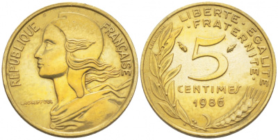 ФРАНЦИЯ 5 САНТИМОВ 1986 ТИП MARIANNE KM 933 медь алюминий никель 112-847