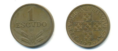 Португалия 1 эскудо 1970 KM 597 бронза 80-415