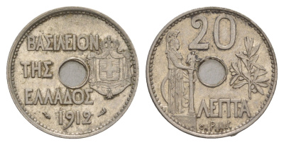 Греция 20 лепт 1912 Георг I (1863-1913), Афина KM 64 никель aUNC 4654-1056