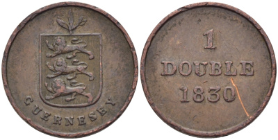 Гернси 1 дабл (дубль) 1830 KM 1 медь 100-424