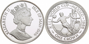 Остров Мэн 1 крона 1986 чемпионат мира по футболу 1986 года в Мексике, два игрока КМ 162b серебро PROOF 1081-1-61