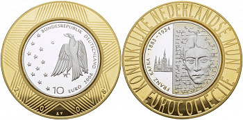 ФРГ 10 евро 2008 G, 125 лет со дня рождения Франца Кафки KM 271, DE.S. 10.36 серебро PROOF 1068-8-41