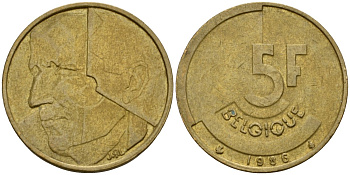 Бельгия 5 франков 1986 Belgique, Бодуэн I (1951-1993) KM 163 алюминиевая бронза 4601-134