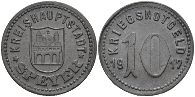 ШПЕЕР 10 ПФЕННИГОВ 1917 КРИГСНОТГЕЛЬД цинк 75-1552