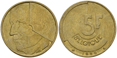 Бельгия 5 франков 1986 Belgique, Бодуэн I (1951-1993) KM 163 алюминиевая бронза 4601-134