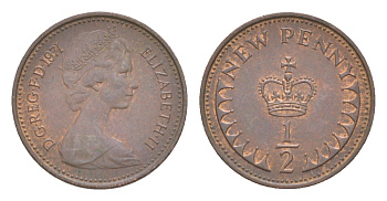 Великобритания 1/2 новый пенни 1971 Елизавета II (1952-2022) KM 914, Spink 4239 бронза 4643-459