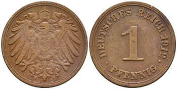 Германия 1 пфенниг 1912 F KM 10, J. 10 медь 4576-236