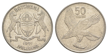 Ботсвана 50 тхебе 1991 Орлан-крикун KM 7a сталь плакированная никелем 4526-315