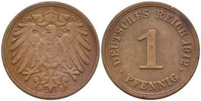 Германия 1 пфенниг 1912 F KM 10, J. 10 медь 4576-236