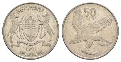 Ботсвана 50 тхебе 1991 Орлан-крикун KM 7a сталь плакированная никелем 4526-315