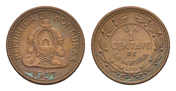 Гондурас 1 сентаво 1957 KM 77.2 бронза 4644-246