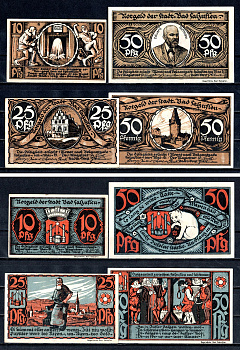 Бад-Зальцуфлен (Липпе) полный набор из 4 нотгельдов (10, 25 и 50 пфеннигов) 1921 Mehl Grabowski 1159.1 бумага UNC (пресс) 7556-66-3-1