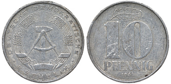 ГДР 10 пфеннигов 1968 A KM 10 алюминий 62-753