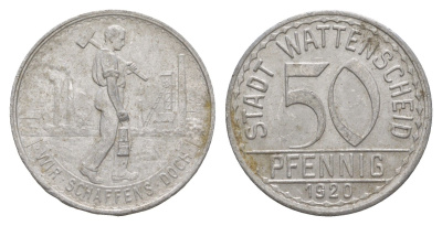 Ваттеншайд 50 пфеннигов 1920 Funck 579.10, Men18 32900.11 алюминий 4637-1256