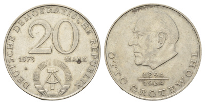 ГДР 20 марок 1973 А, Отто Гротеволь (1894-1964) KM 47 медно-никель 4680-744