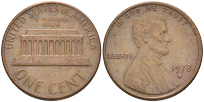 США 1 ЦЕНТ 1978 D ЛИНКОЛЬН KM 201 медь-цинк 188-214