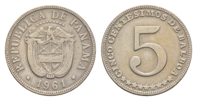 Панама 5 сентесимо 1961 тираж 1.000.000 экземпляров KM 23.1 медно-никель 4643-1266