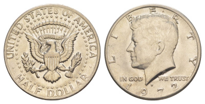 США 1/2 доллара (50 центов) 1972 D, Джон Кеннеди KM 202b медь плакированная медно-никелем aUNC 189-415