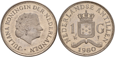 Нидерландские Антилы 1 гульден 1980 Беатрикс (1980-2013) KM 12 никель 4140-212