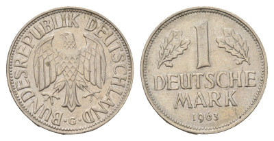 ФРГ 1 марка 1963 G KM 110, J. 385 медно-никель 3459-944