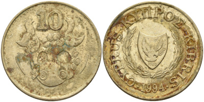 Кипр 10 центов 1994 KM 56.3 никель латунь 4141-1214