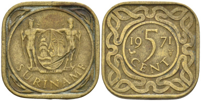 Суринам 5 центов 1971 KM 12 никель латунь 4586-614