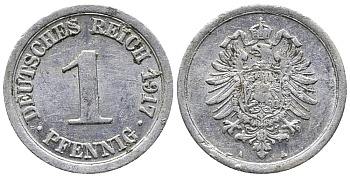 Германия 1 пфенниг 1917 A KM 24, J. 300, Weege 2 алюминий 39-1236