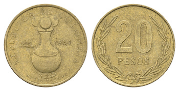 Колумбия 20 песо 1984 KM 271 алюминиевая бронза 4663-447