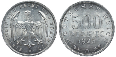 Германия 500 марок 1923 А KM 36, J.305 алюминий UNC 4587-545