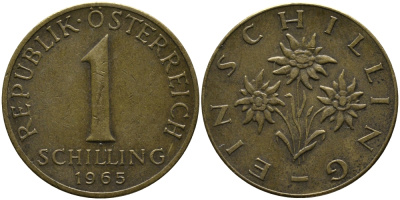 Австрия 1 шиллинг 1965 KM 2886 алюминиевая бронза 33-444