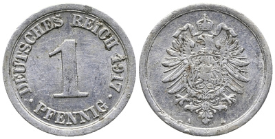 Германия 1 пфенниг 1917 A KM 24, J. 300, Weege 2 алюминий 39-1236