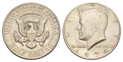 США 1/2 доллара (50 центов) 1974 Джон Кеннеди KM 202b медь плакированная медно-никелем aUNC 4536-745