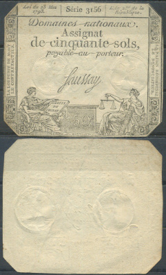 Франция 50 солей 1793 Pick A70 бумага 6285-21-3-1