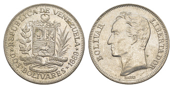 Венесуэла 2 боливара 1989 Симон Боливар Y 43a сталь плакированная никелем 4583-144