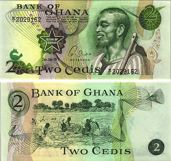 Гана 2 седи 1977 работа в поле Pick 14 c бумага UNC (пресс) 6299-52-2-2