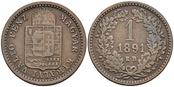 Венгрия 1 крейцер 1891 КВ, Франц Иосиф I (1848-1916) KM 478 медь 4585-148