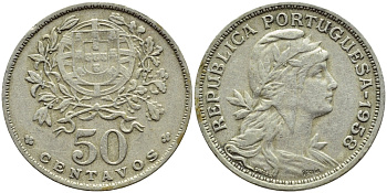 Португалия 50 сентаво 1958 KM 577 медно-никель 4395-817