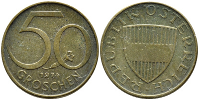 АВСТРИЯ 50 ГРОШЕЙ 1974 KM 2885 алюминиевая бронза 4392-158