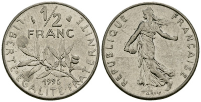 Франция 1/2 франка 1996 сеятель KM 931 никель 4135-742