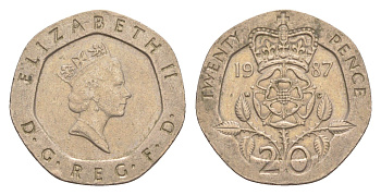 Великобритания 20 пенсов 1987 Елизавета II (1952-2022) KM 939, Spink 4361 (G2) медно-никель 4639-846