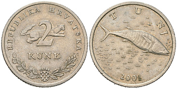 Хорватия 2 куна 2001 тунец, легенда на хорватском KM 10 медь цинк никель 4448-1216