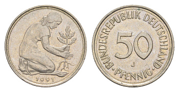 Германия 50 пфеннигов 1991 J KM 109.2, J. 384a медно-никель 4630-212
