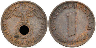 Германия 1 рейхспфенниг 1940 F KM 89, J 361 бронза 4136-1216