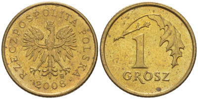 ПОЛЬША 1 ГРОШ 2008 MW KM 276 латунь UNC 4516-1053