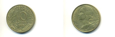 Франция 10 сантимов 1985 тип Марианна KM 929, LE FRANC 144.25 медь алюминий никель 54-1426