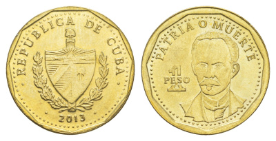 Куба 1 песо 2013 Хосе Марти KM 347 сталь плакированная латунью UNC 4652-1021