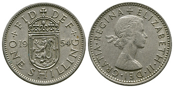 Великобритания 1 шиллинг 1954 Елизавета II (1952-2022), Шотландский герб KM 905, Spink 4148 медно-никель 4384-544