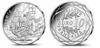 Франция 10 евро 2015 серия Астерикс и свобода, Обеликс бежит из тюрьмы, в оригинальном буклете KM NEW серебро UNC 1-4-3-13