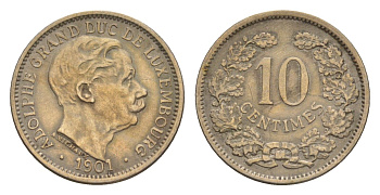 Люксембург 10 сантимов 1901 герцог Адольф (1890-1905), год-тип KM 25 медно-никель 4659-418